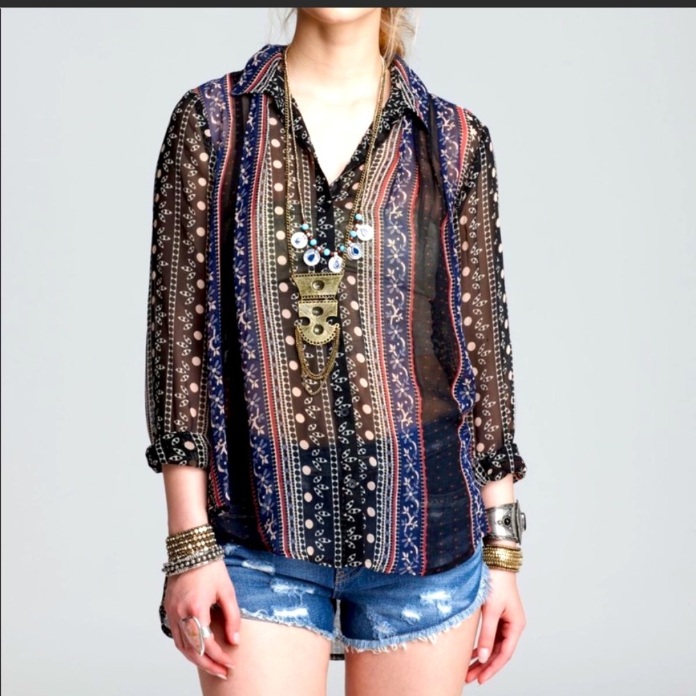 NWT Free People Moonlight Mile Penny Georgette Top - Small